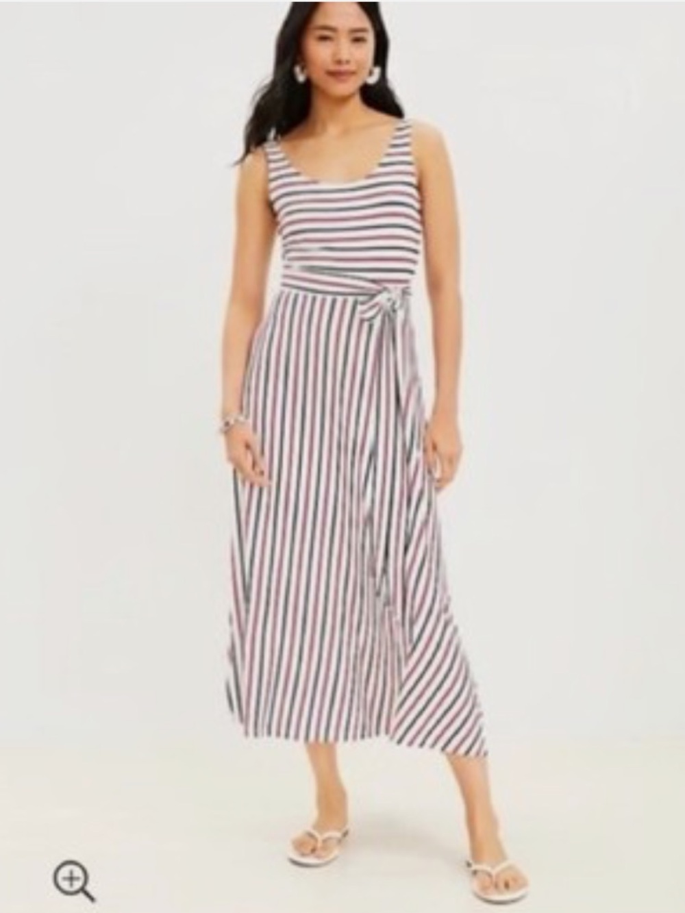 Ann Taylor LOFT Striped Tie-Waist Sleeveless Midi Dress Small